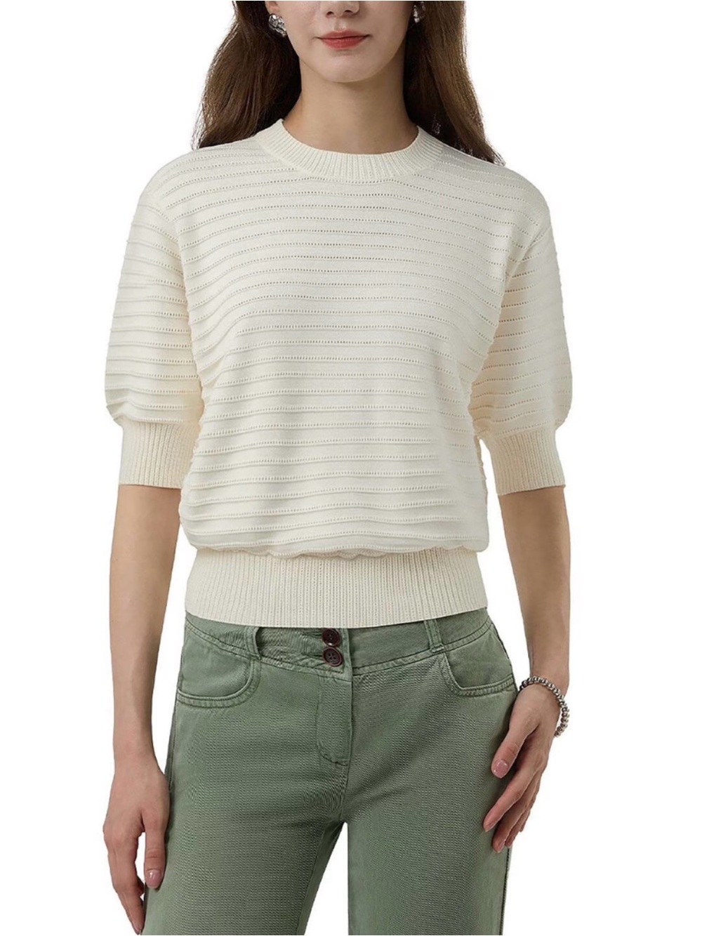 Frye Cream Ribbed Short Sleeve Sweater